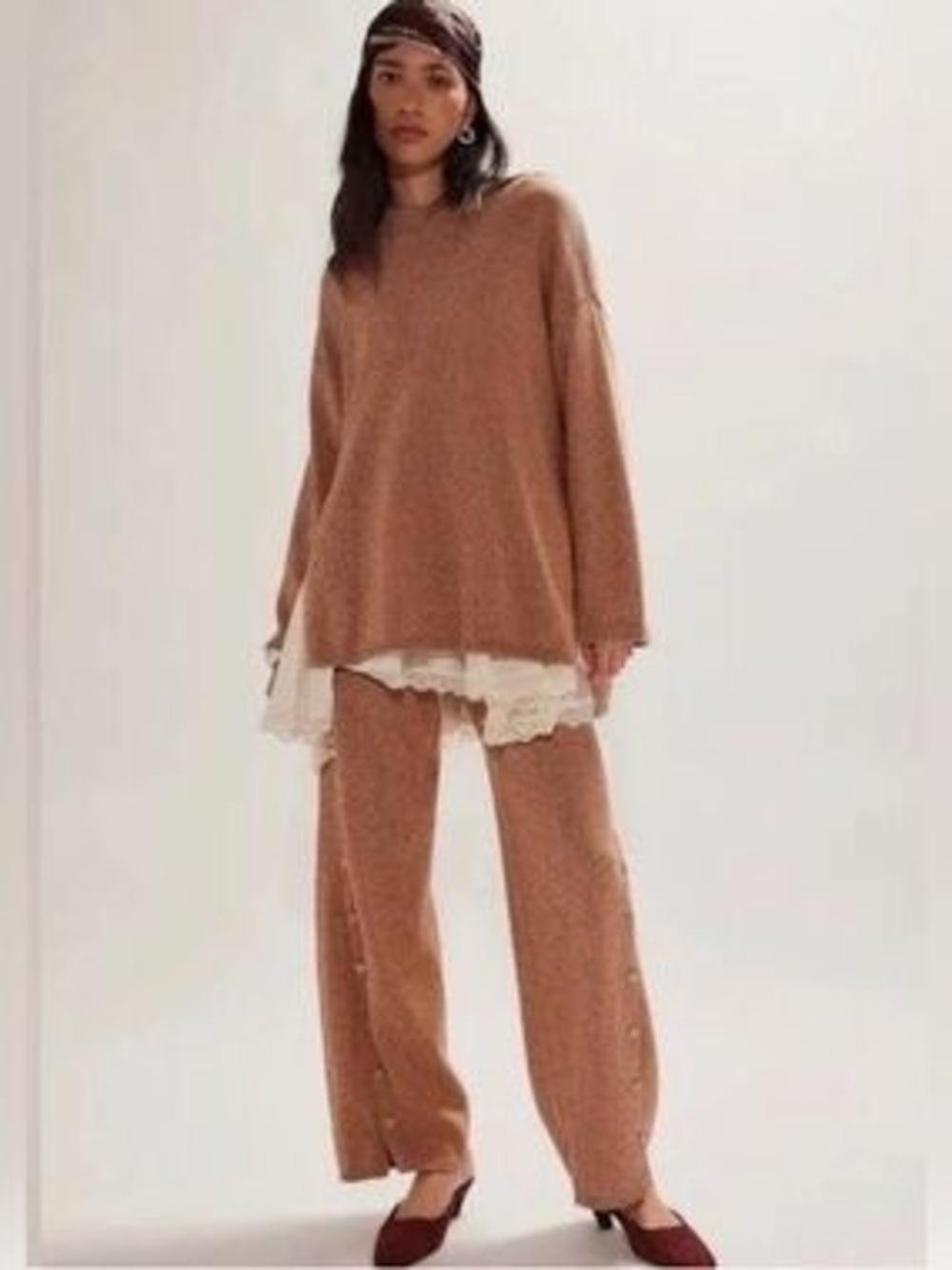 Free People Ribbed Knit Pullover in Dusty Camel